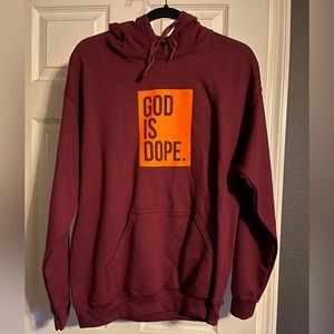 GOD IS DOPE Hoodie, Unisex Medium, Burgundy/Orange